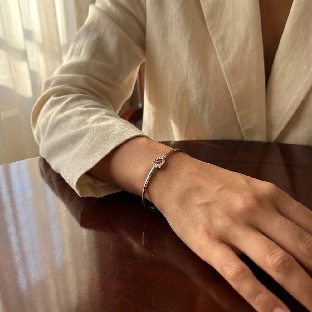 Ferragamo Gancini Silver Rhinestone Open Bangle